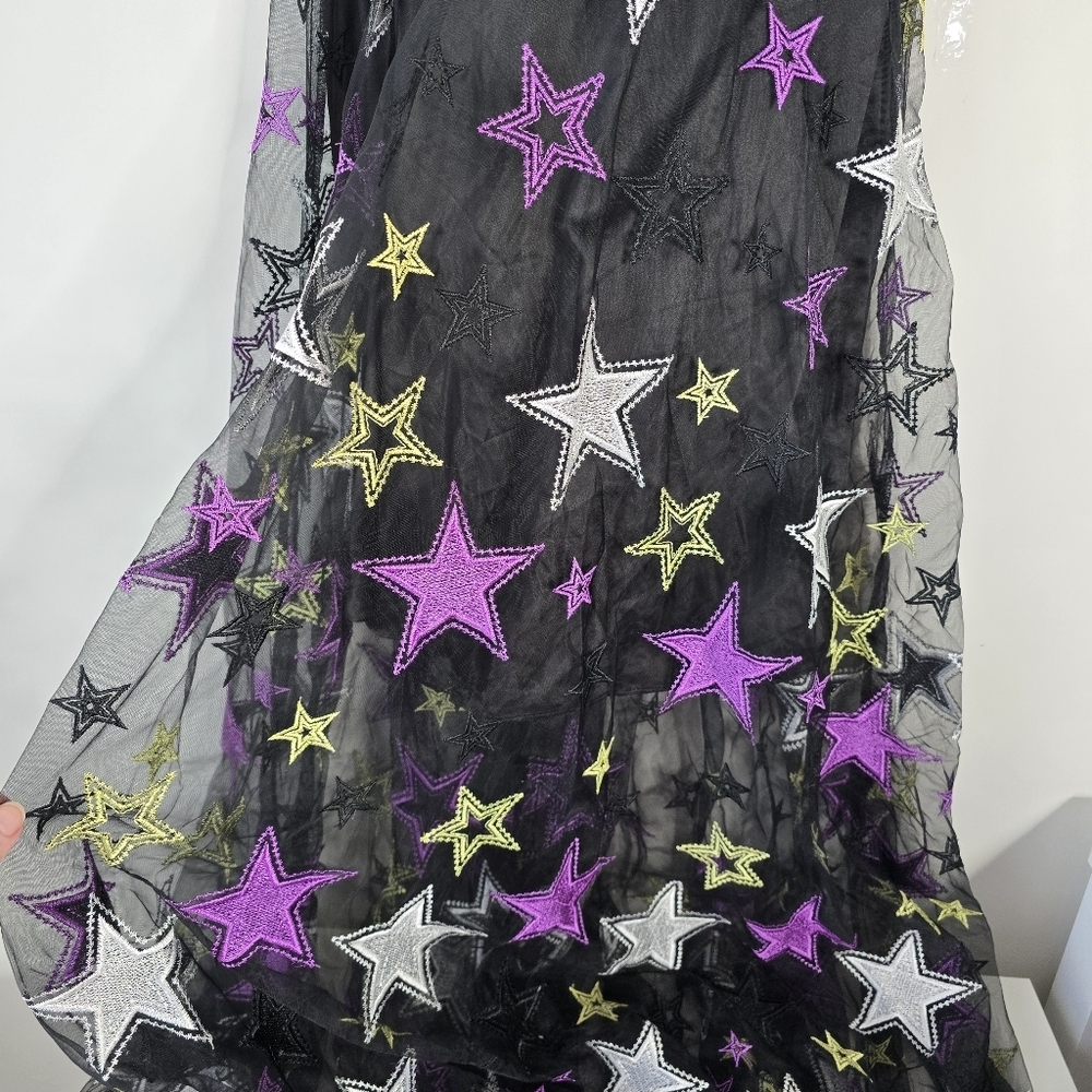 NWT Zendaya X Aqua Embroidered Star Gown Semi Sheer XS Black Purple Formal - Picture 5 of 15